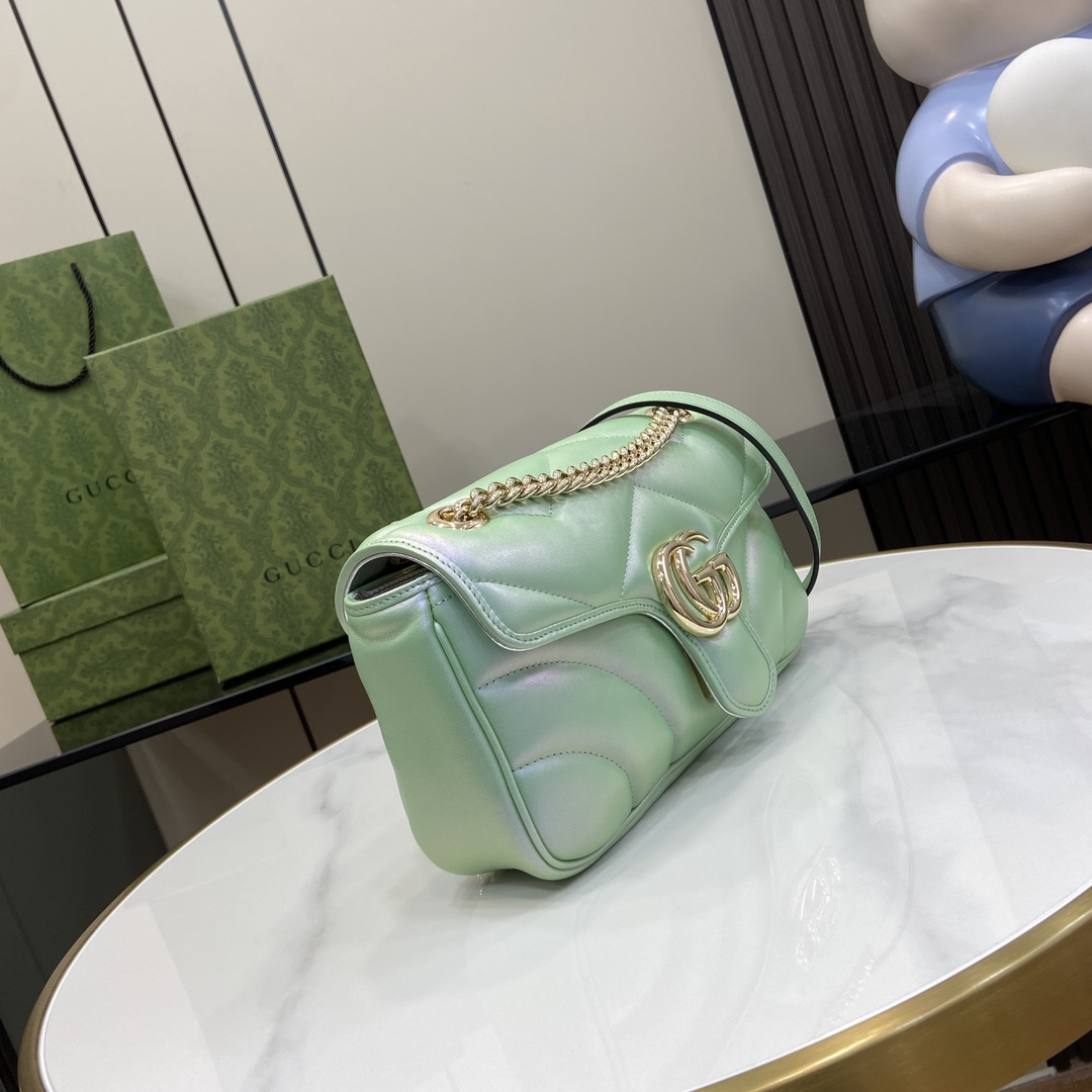Bagsaaa Gvc*1 GG Marmont Shoulder Bag In Green Iridescent - 15*26*7cm