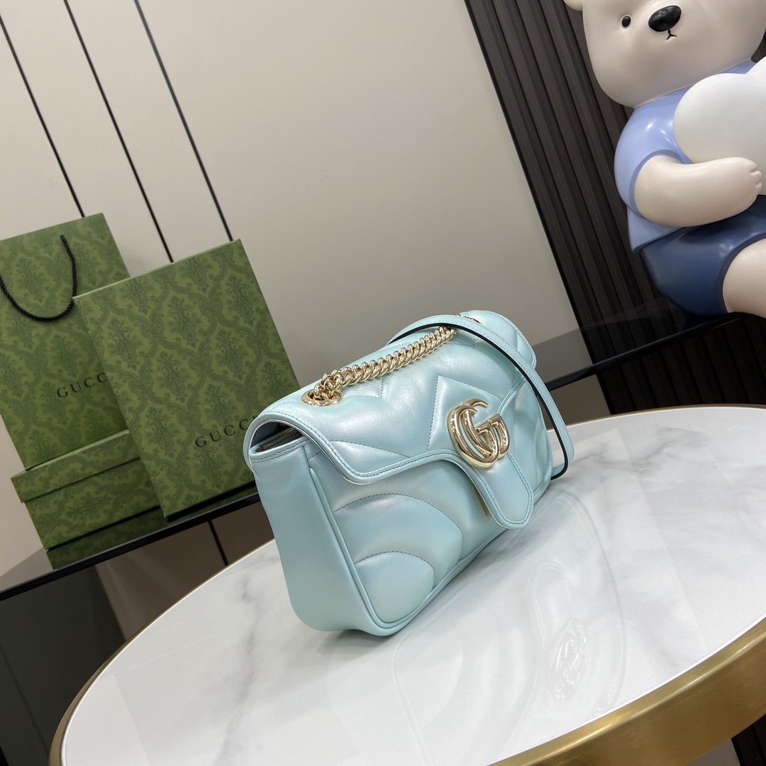 Bagsaaa Gvc*1 GG Marmont Shoulder Bag In Blue Iridescent - 15*26*7cm