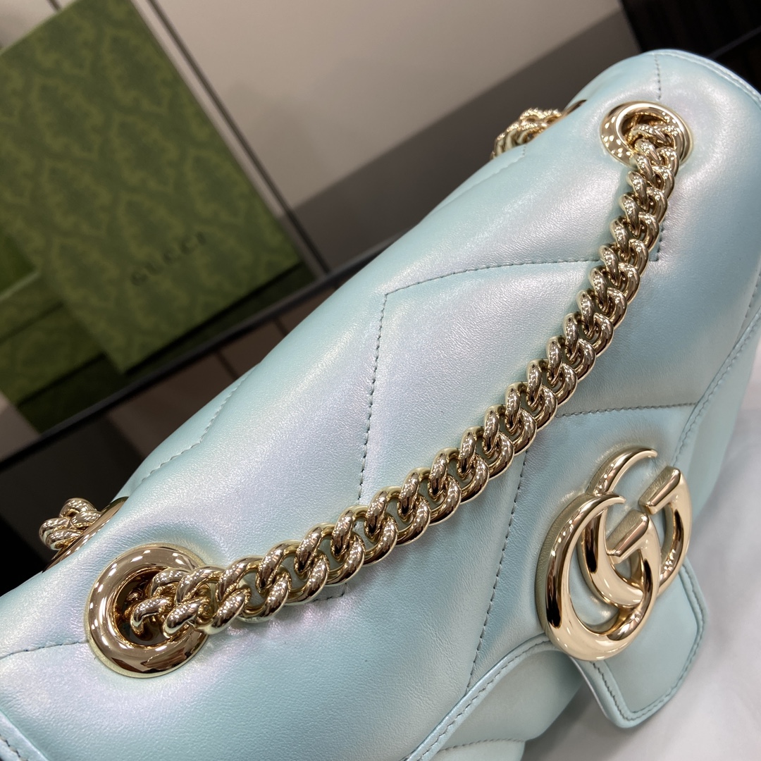 Bagsaaa Gvc*1 GG Marmont Shoulder Bag In Blue Iridescent - 15*26*7cm
