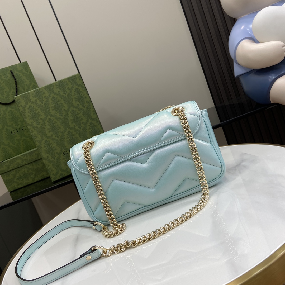 Bagsaaa Gvc*1 GG Marmont Shoulder Bag In Blue Iridescent - 15*26*7cm