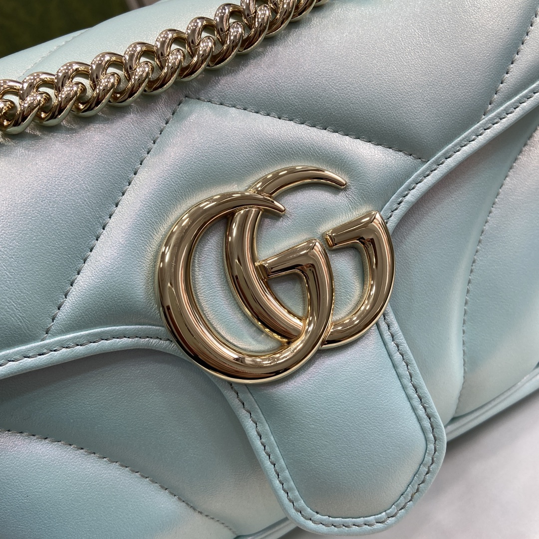 Bagsaaa Gvc*1 GG Marmont Shoulder Bag In Blue Iridescent - 15*26*7cm