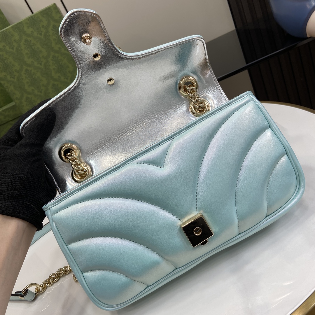 Bagsaaa Gvc*1 GG Marmont Shoulder Bag In Blue Iridescent - 15*26*7cm