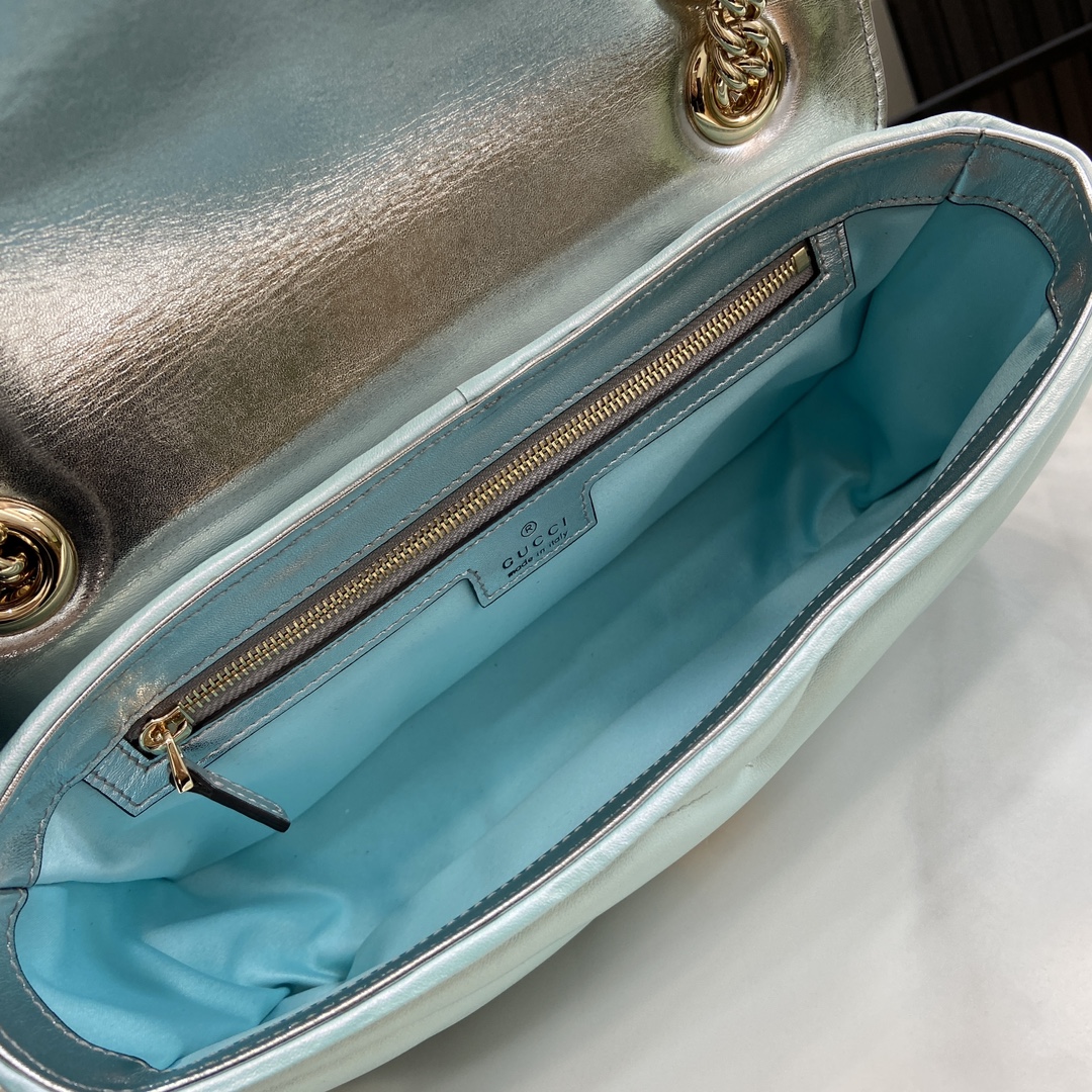 Bagsaaa Gvc*1 GG Marmont Shoulder Bag In Blue Iridescent - 15*26*7cm