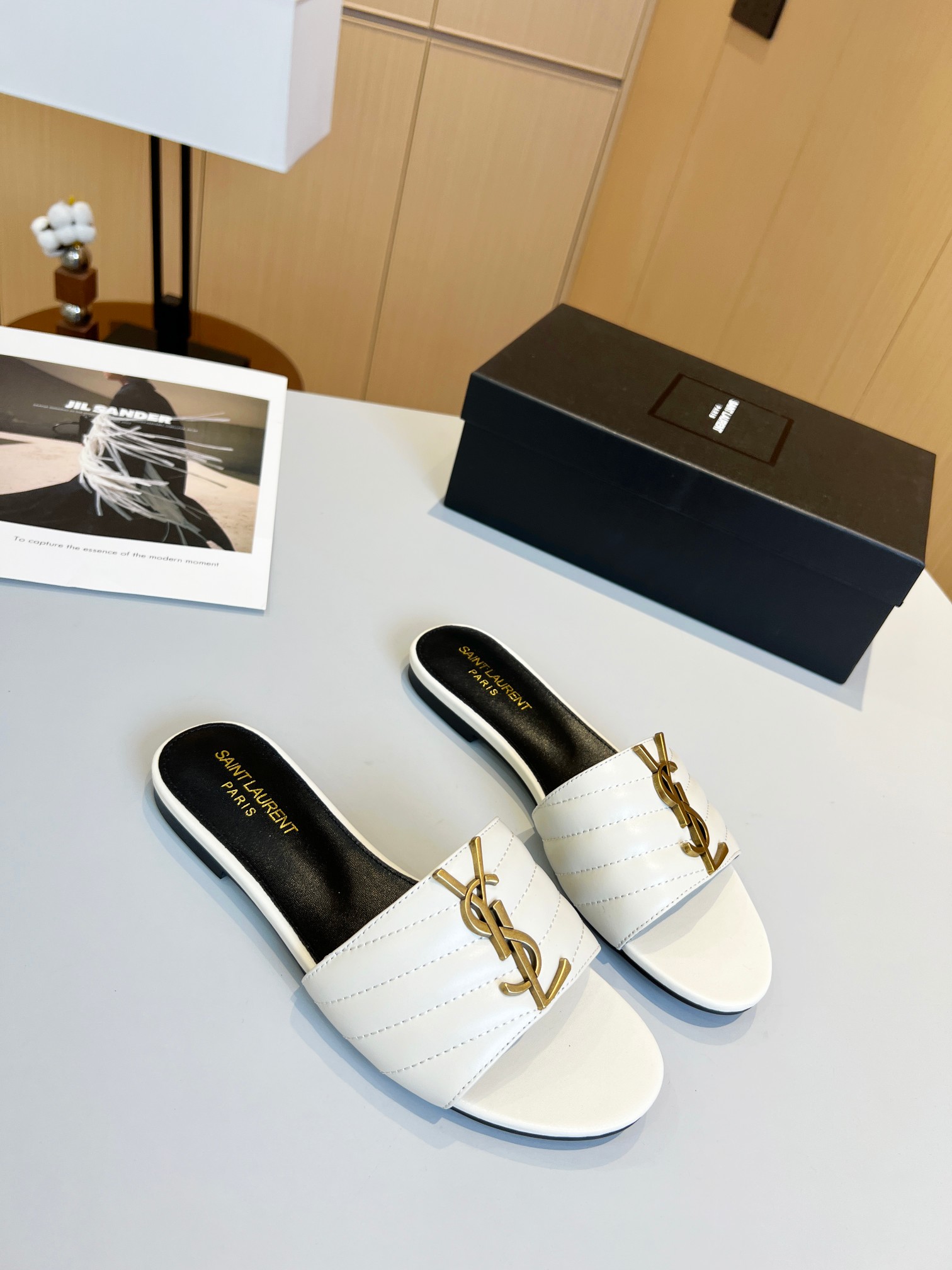 Bagsaaa Y51 White Leather Slides 02