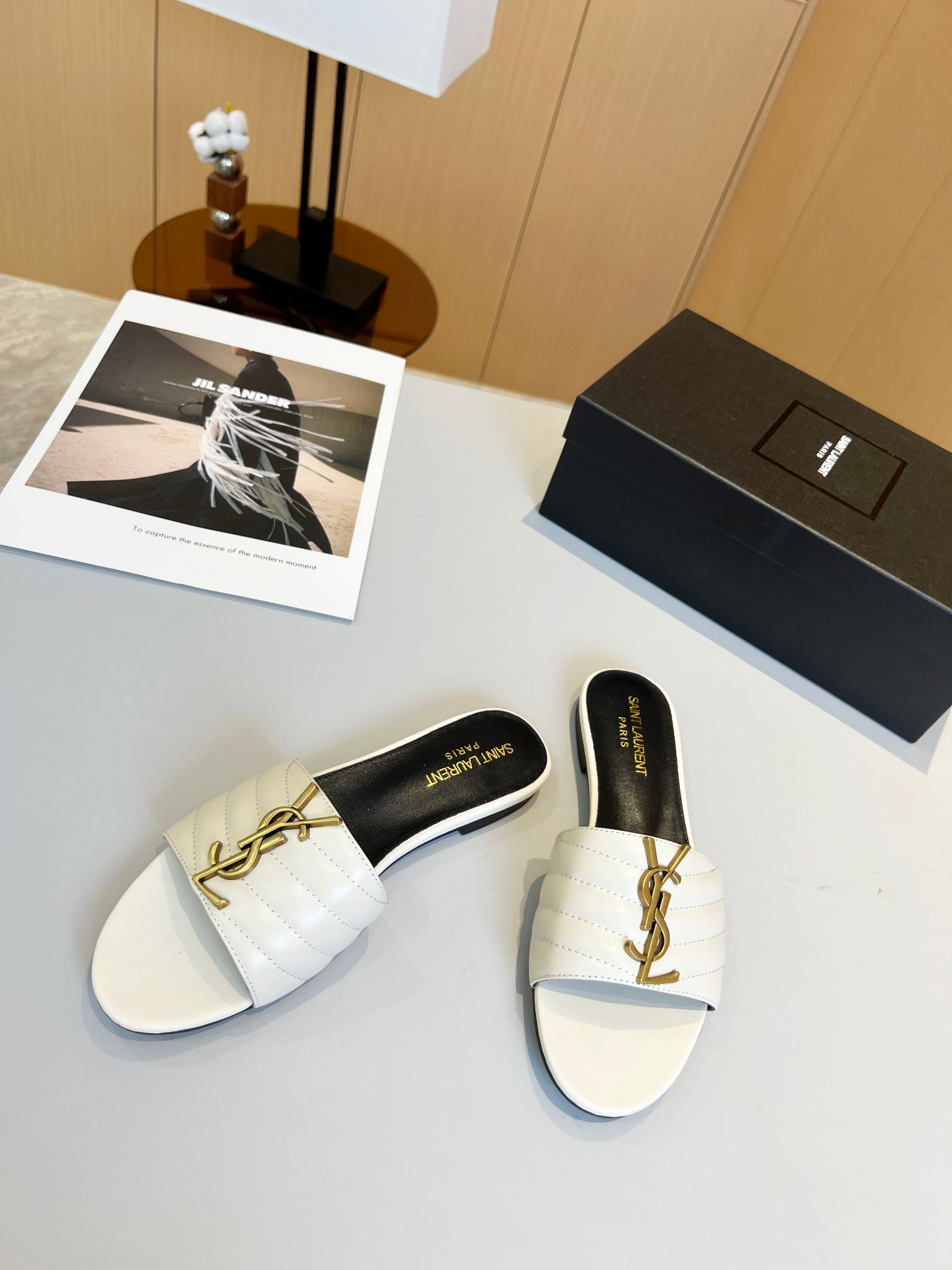 Bagsaaa Y51 White Leather Slides 02