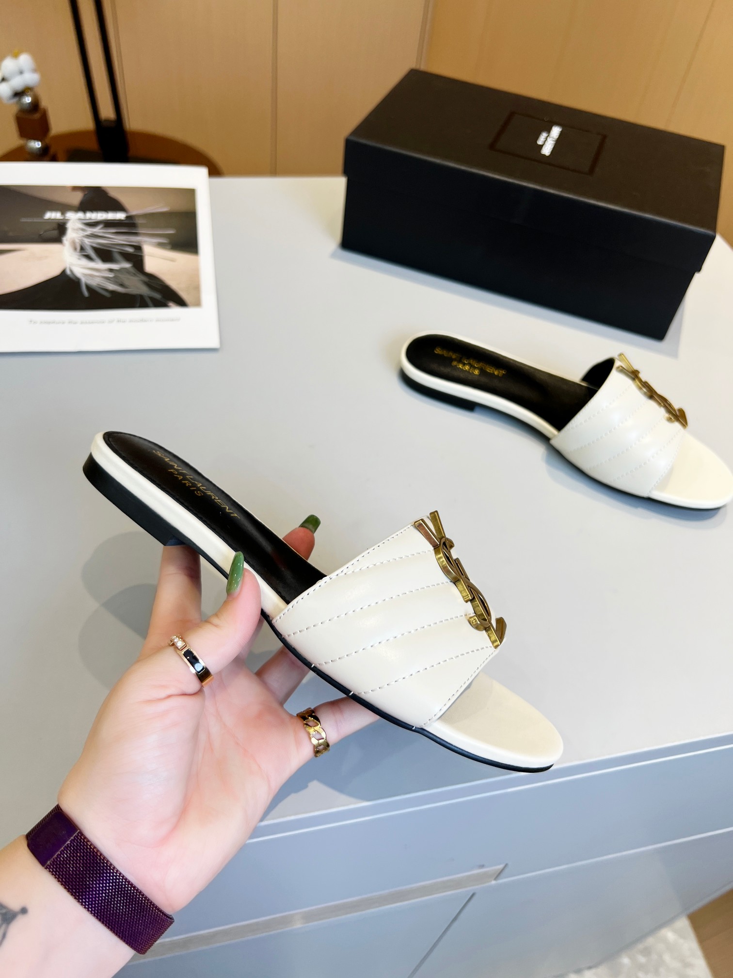 Bagsaaa Y51 White Leather Slides 02