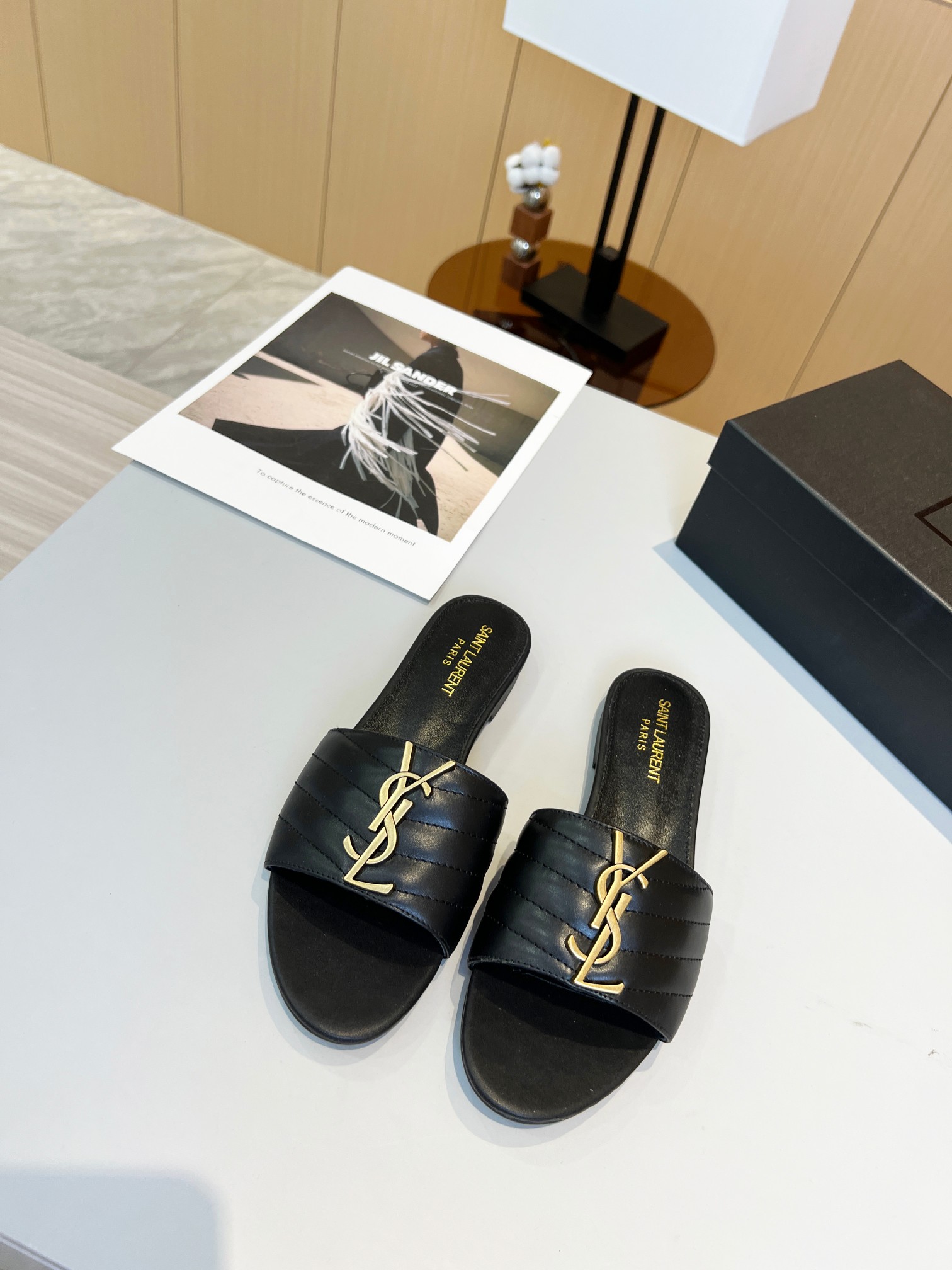Bagsaaa Y51 Black Leather Slides 02