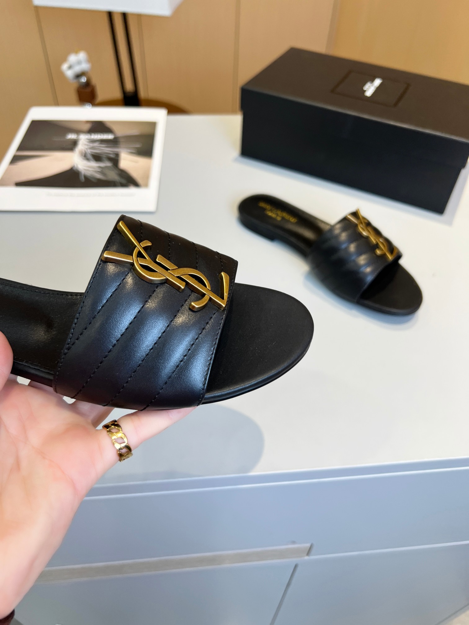 Bagsaaa Y51 Black Leather Slides 02