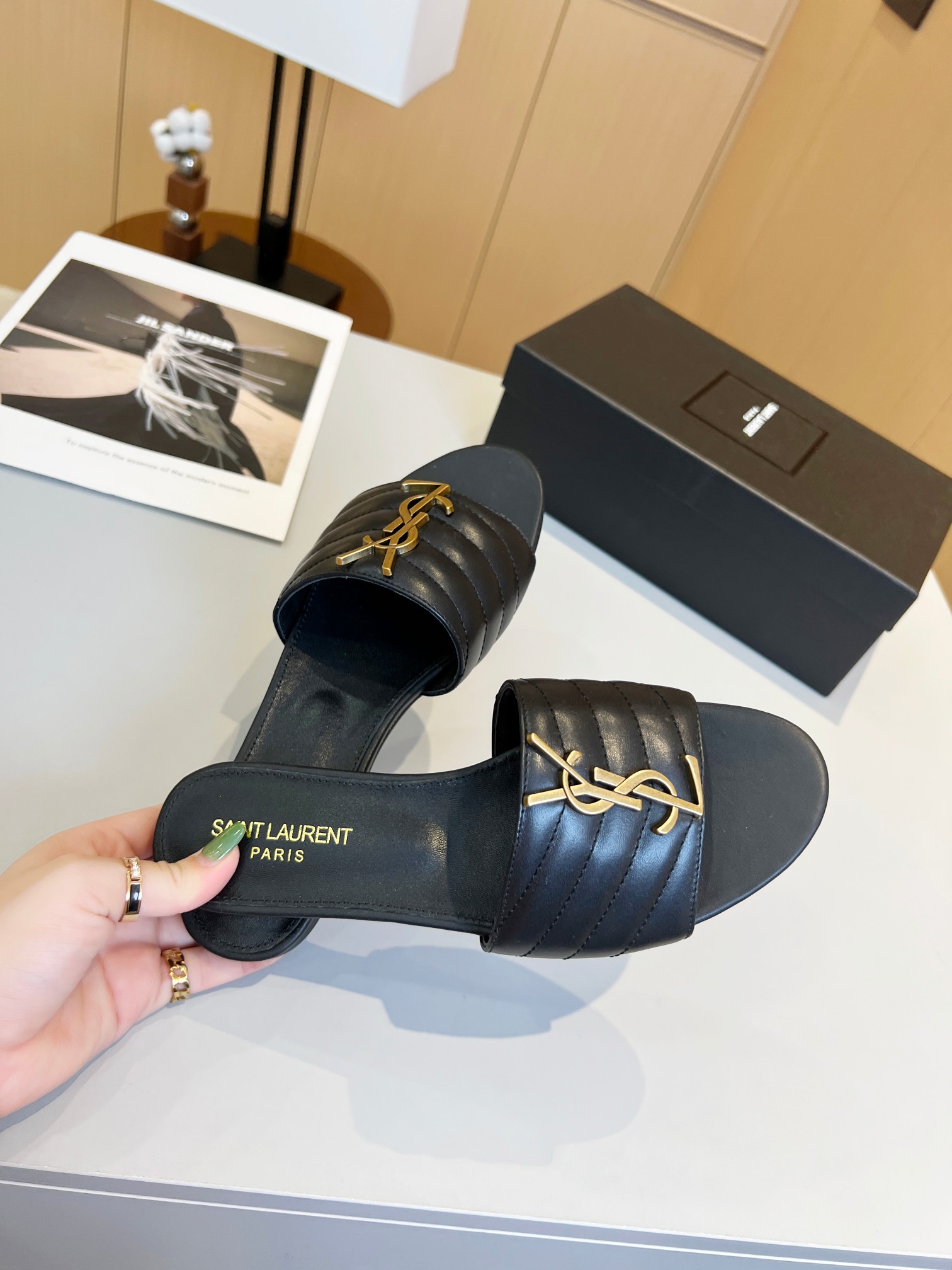 Bagsaaa Y51 Black Leather Slides 02