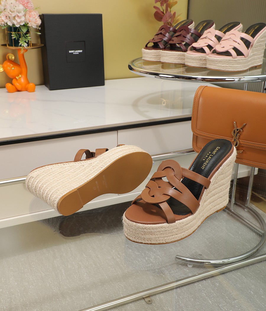 Bagsaaa Y51 Brown Tribute Leather Espadrille Wedge Sandals