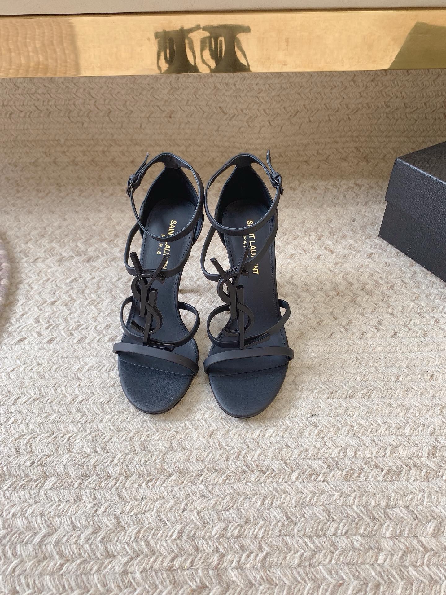 Bagsaaa Y51 Cassandra 100 all black leather sandals heels