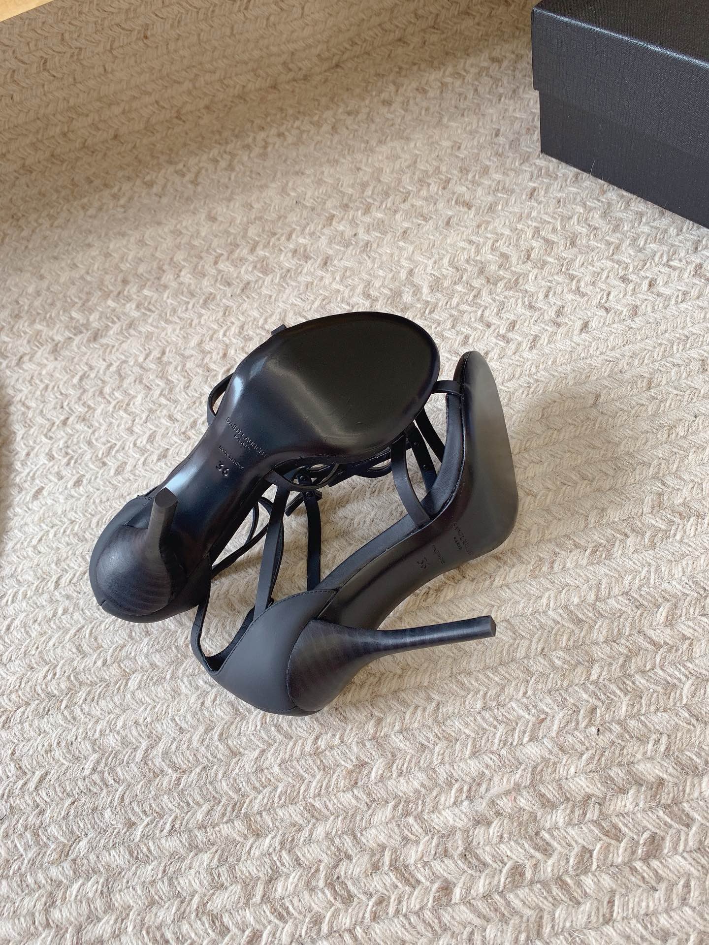 Bagsaaa Y51 Cassandra 100 all black leather sandals heels
