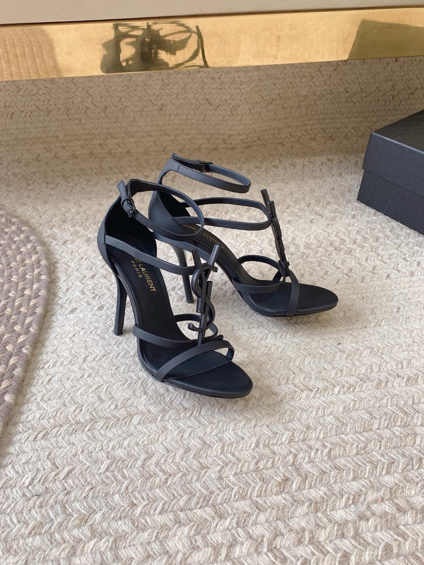 Bagsaaa Y51 Cassandra 100 all black leather sandals heels