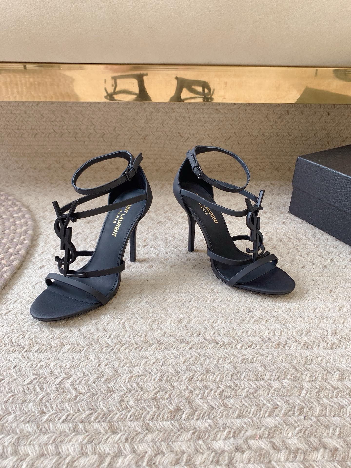 Bagsaaa Y51 Cassandra 100 all black leather sandals heels