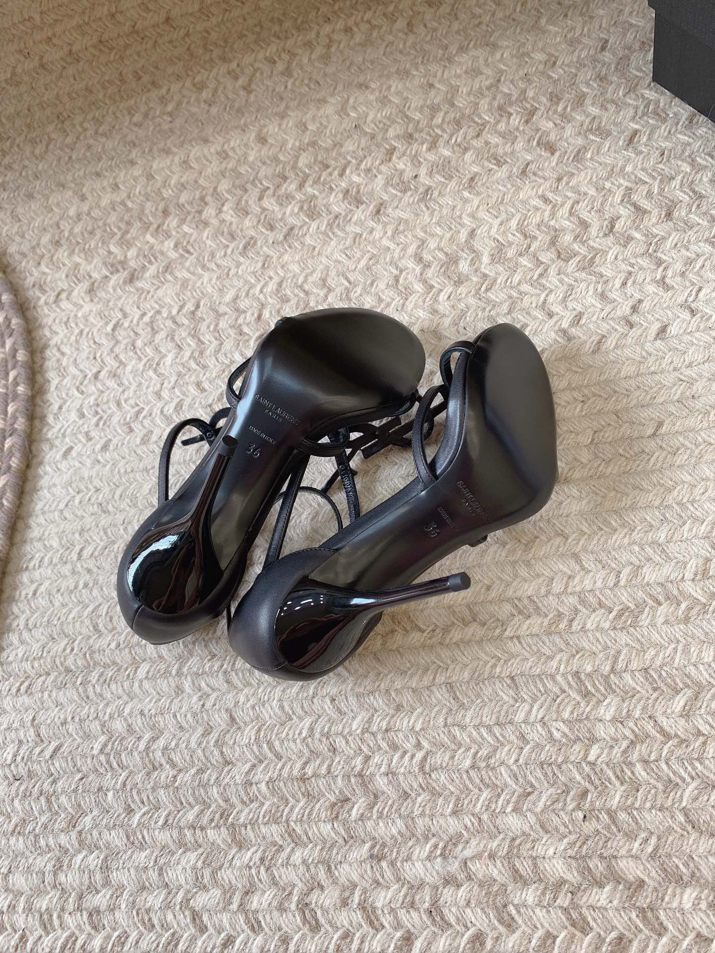 Bagsaaa Y51 Cassandra 100 all black leather sandals heels bronze logo