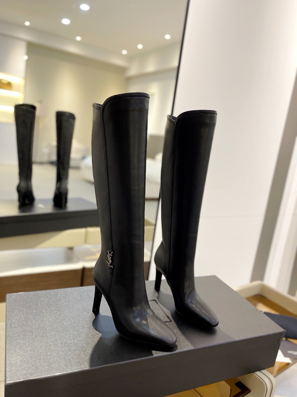 Bagsaaa Y51 LEather Ankle Long Boot Black
