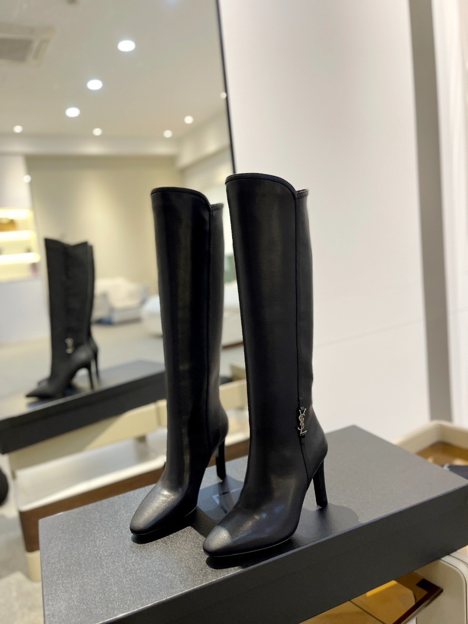 Bagsaaa Y51 LEather Ankle Long Boot Black