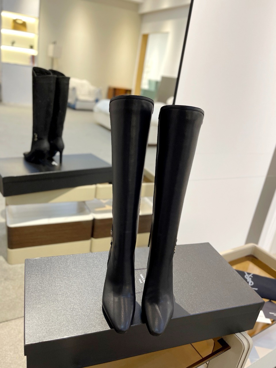 Bagsaaa Y51 LEather Ankle Long Boot Black