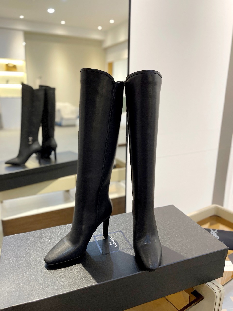 Bagsaaa Y51 LEather Ankle Long Boot Black
