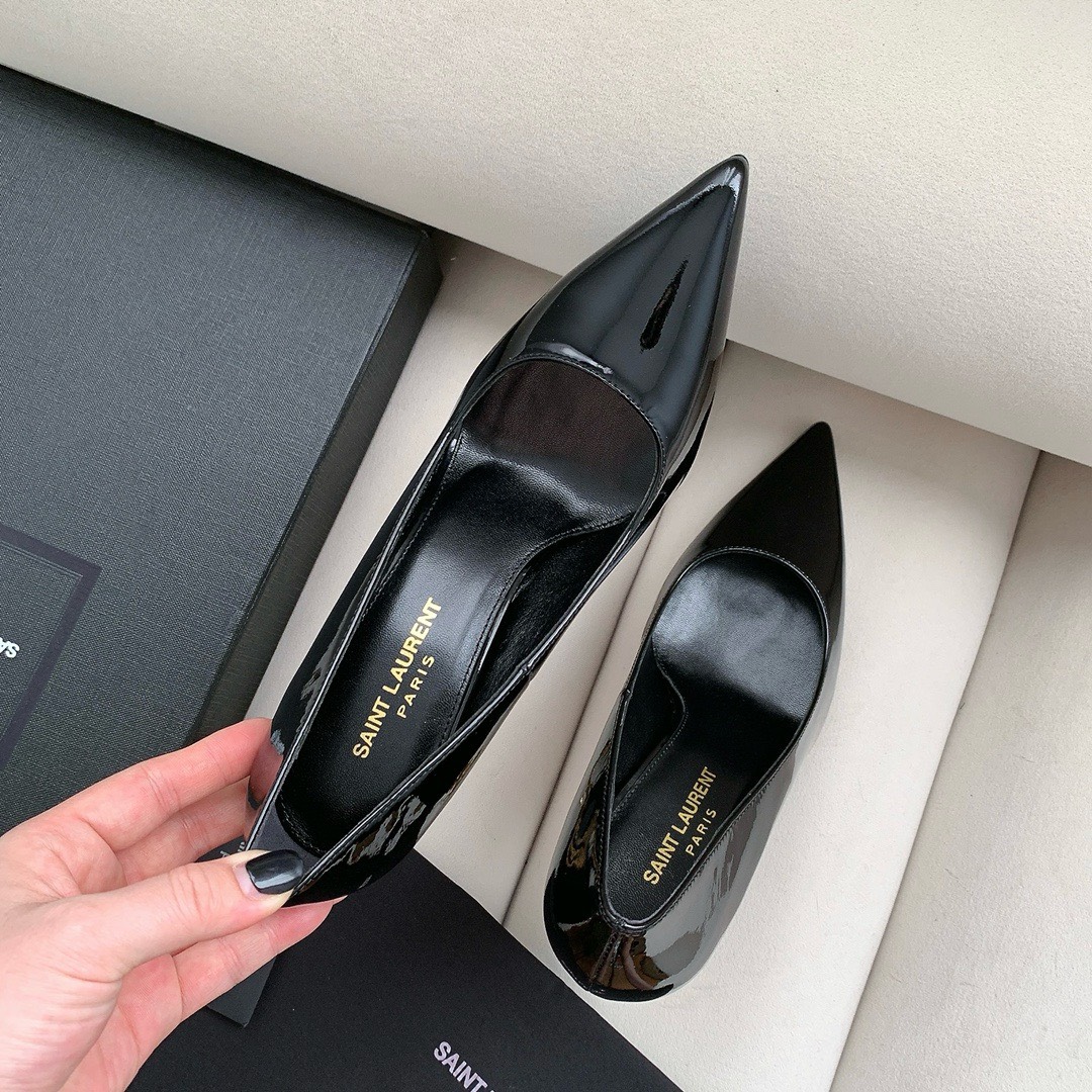 Bagsaaa Y51 Opyum Slingback Pumps All Black Patent Leather