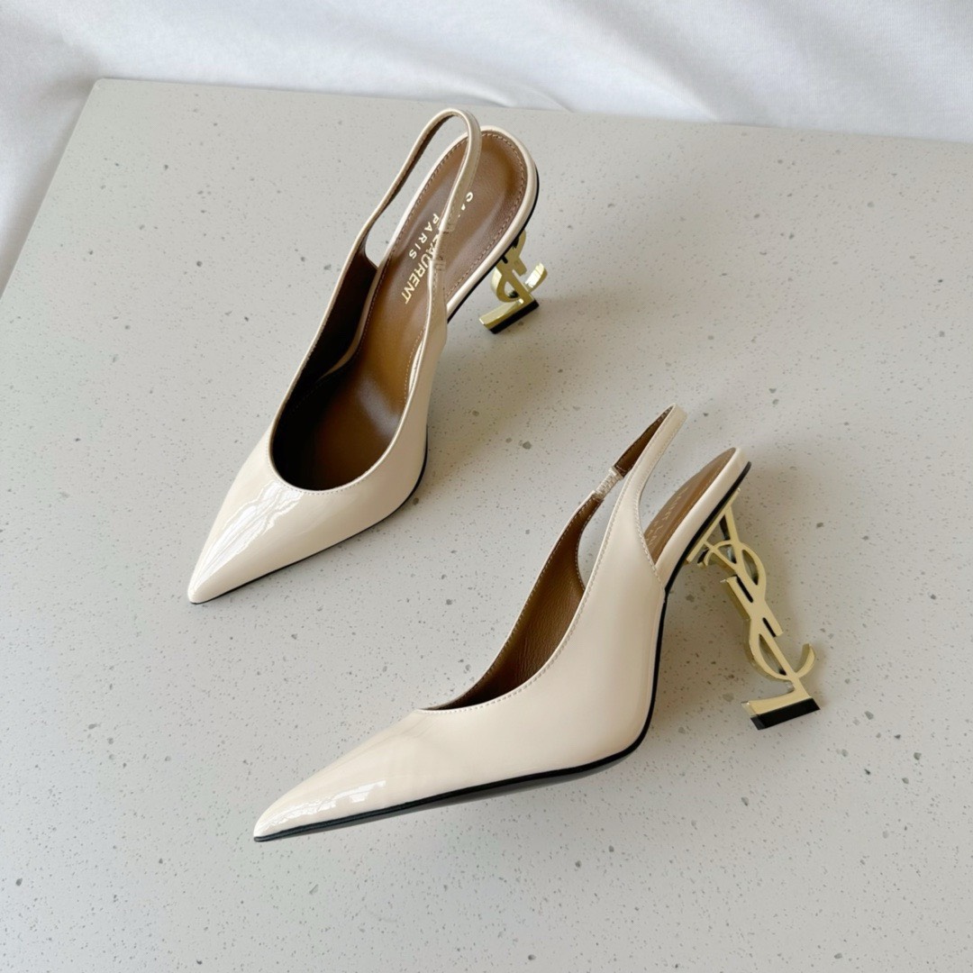Bagsaaa Y51 Opyum Slingback Pumps Off Cream Patent Leather