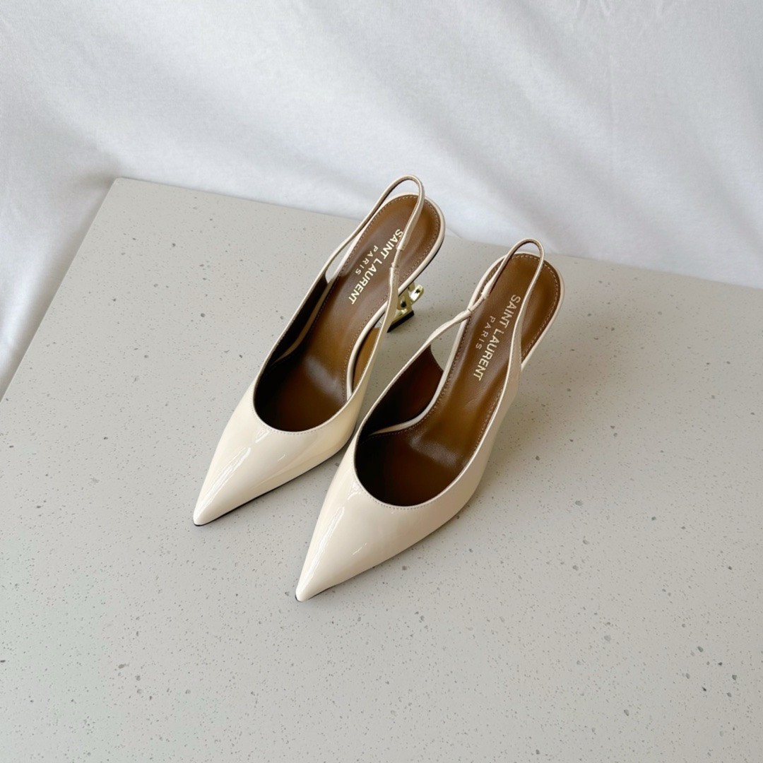 Bagsaaa Y51 Opyum Slingback Pumps Off Cream Patent Leather