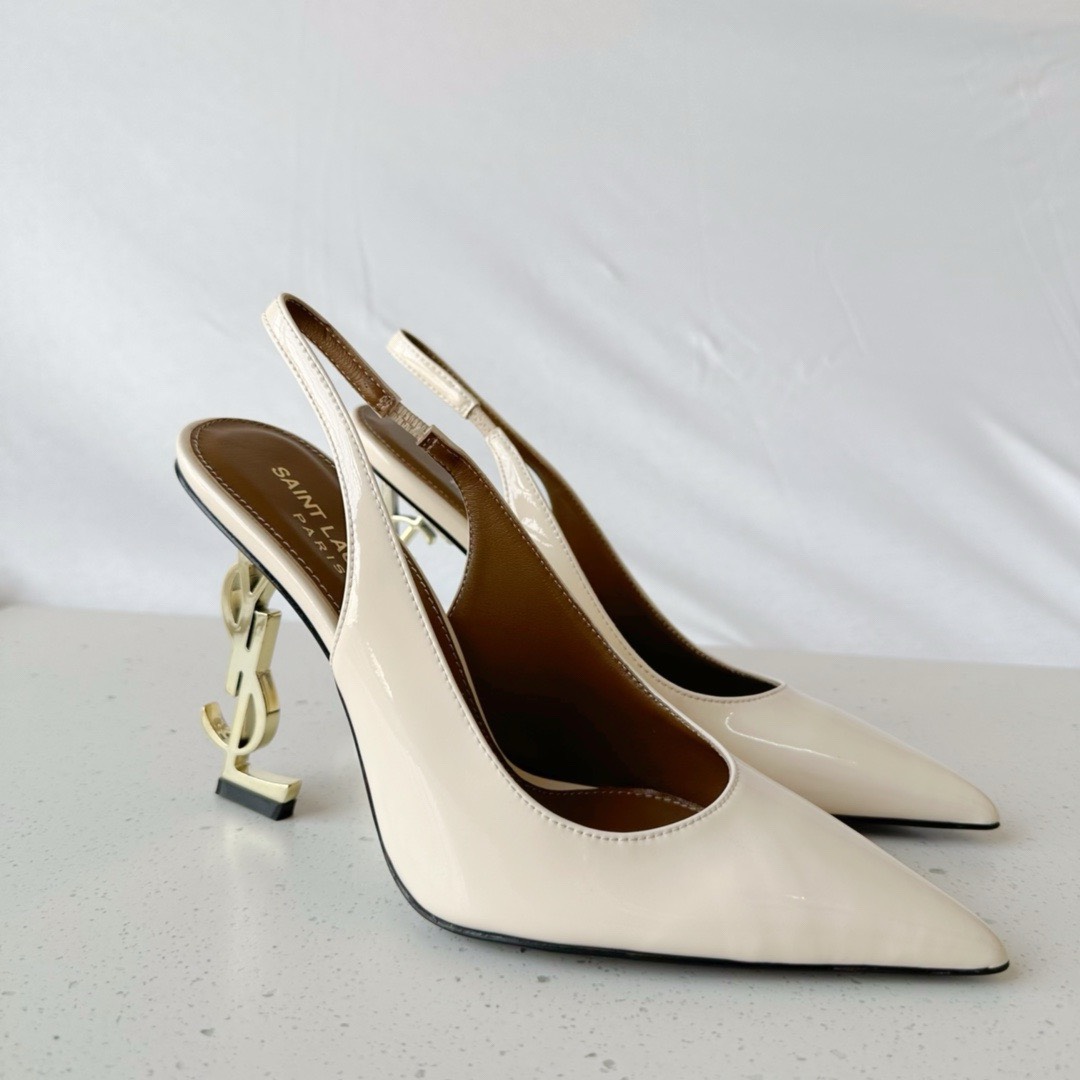 Bagsaaa Y51 Opyum Slingback Pumps Off Cream Patent Leather