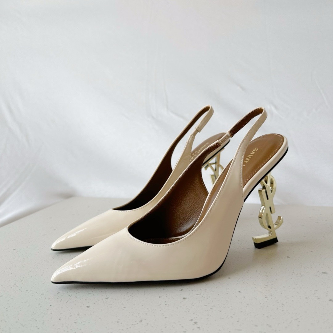 Bagsaaa Y51 Opyum Slingback Pumps Off Cream Patent Leather