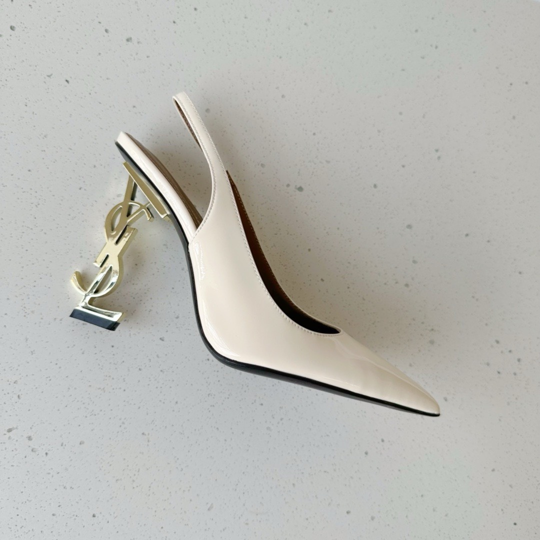 Bagsaaa Y51 Opyum Slingback Pumps Off Cream Patent Leather