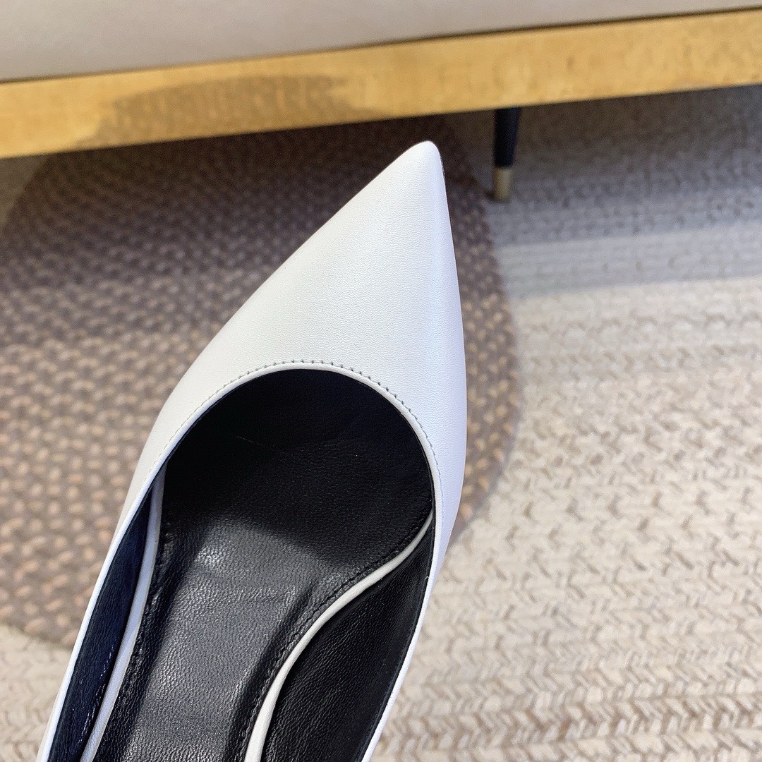 Bagsaaa Y51 Opyum Slingback Pumps All White Smooth Leather Black Heel