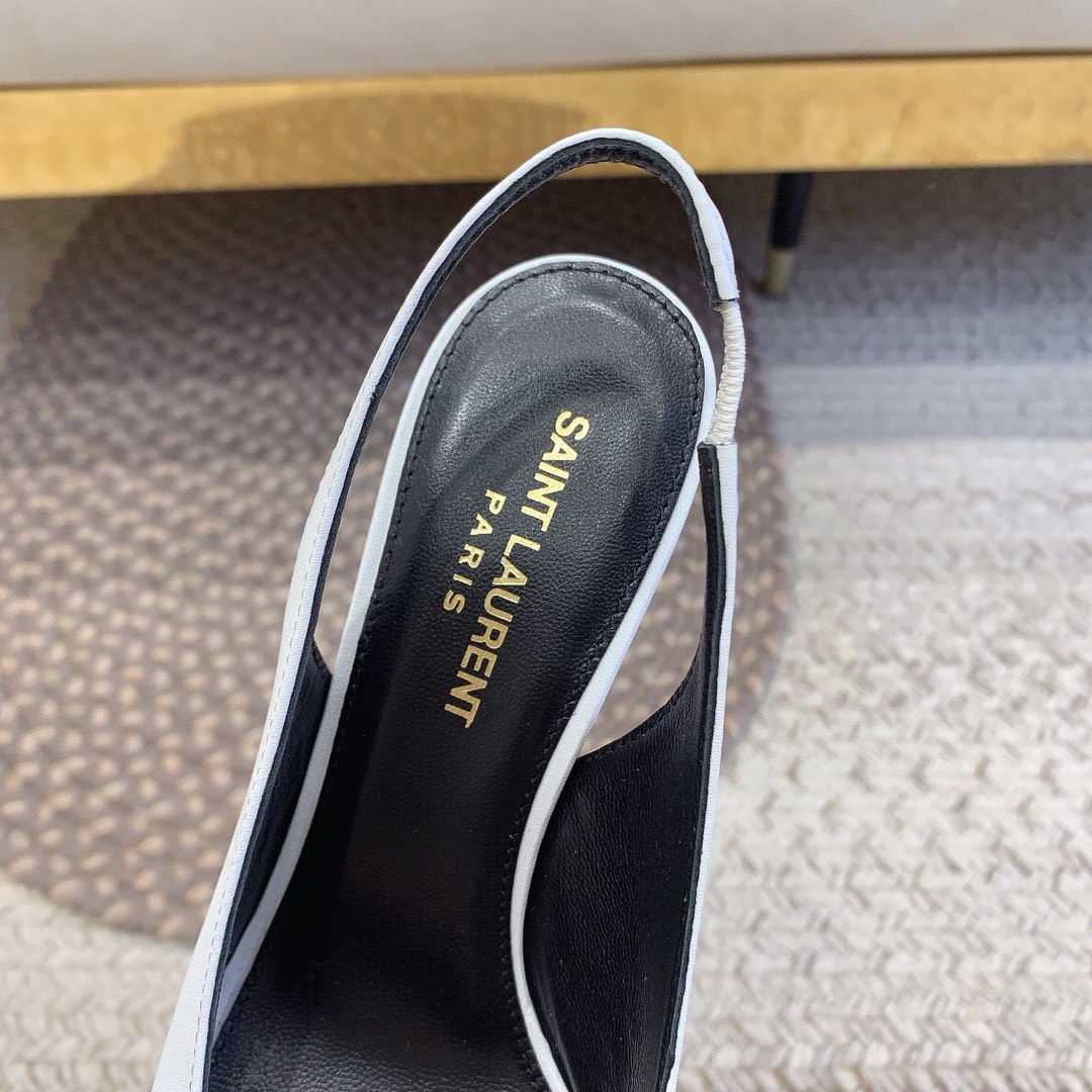 Bagsaaa Y51 Opyum Slingback Pumps All White Smooth Leather Black Heel