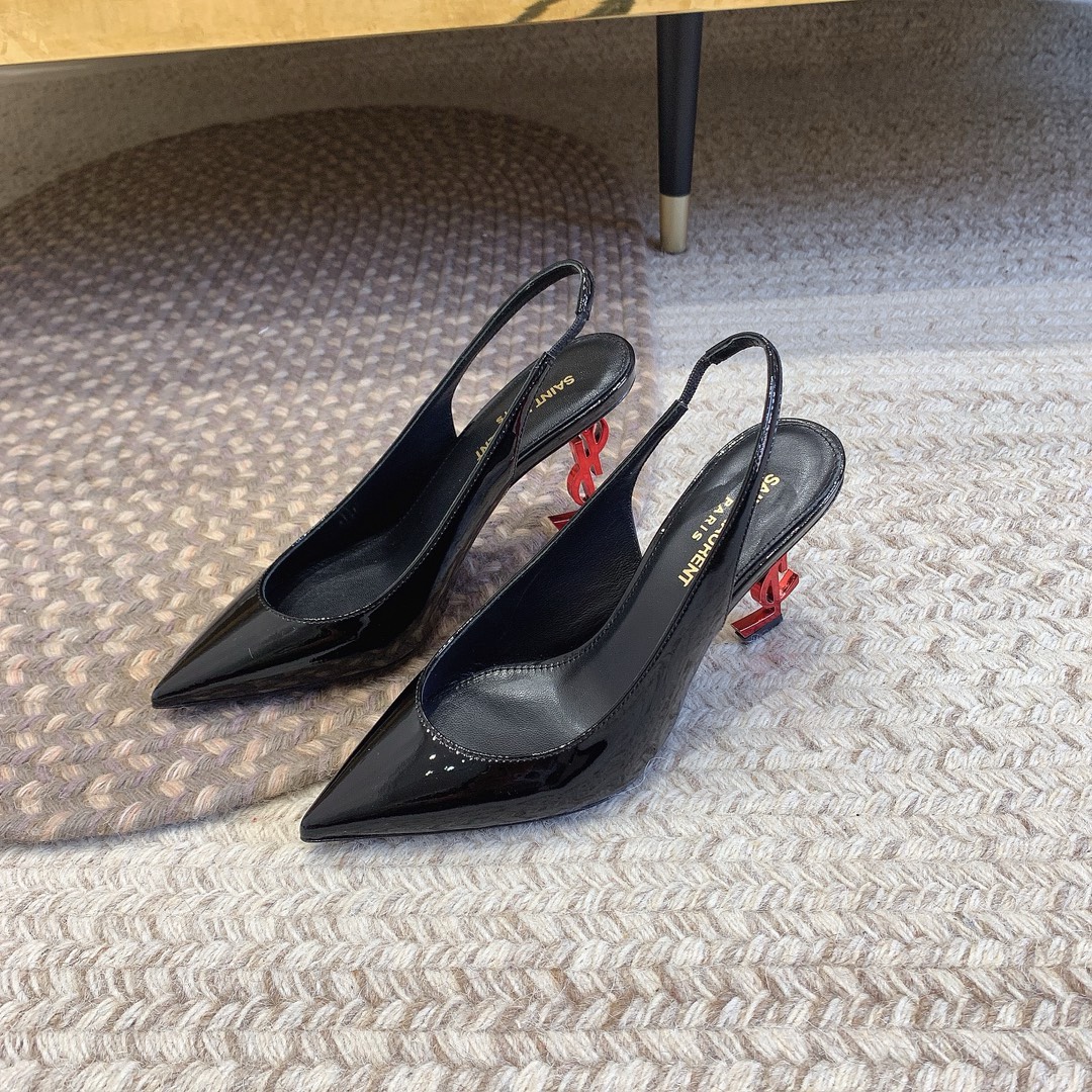 Bagsaaa Y51 Opyum Slingback Pumps Black Patent Leather Red Heel