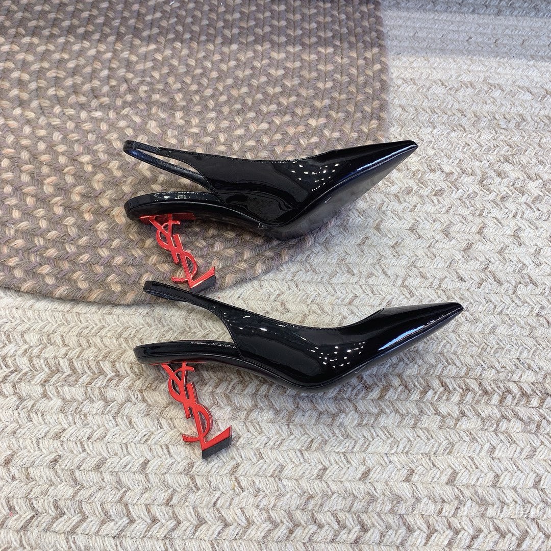 Bagsaaa Y51 Opyum Slingback Pumps Black Patent Leather Red Heel