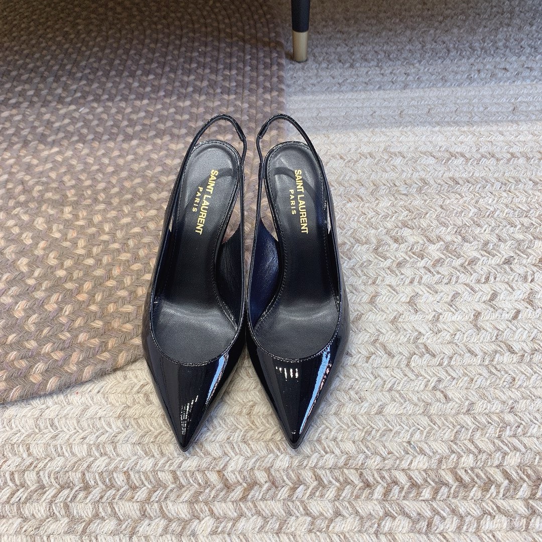 Bagsaaa Y51 Opyum Slingback Pumps Black Patent Leather Red Heel