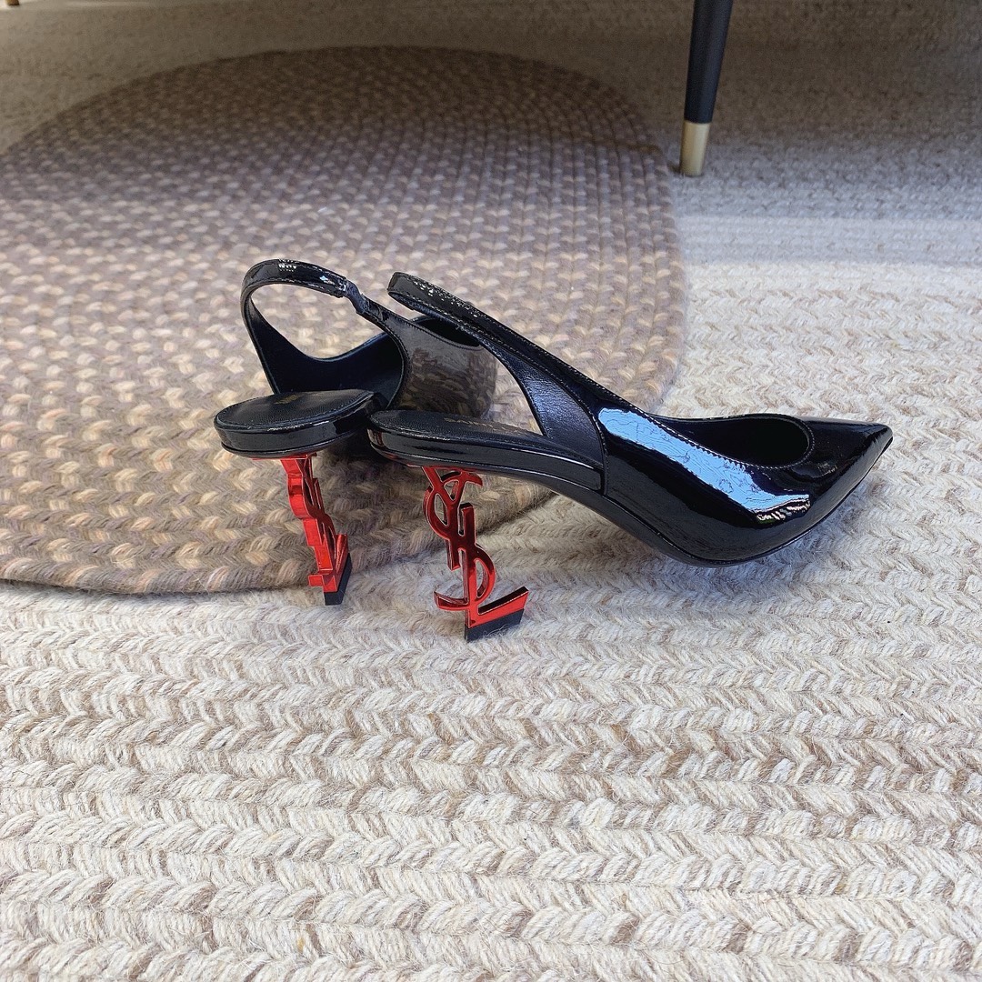 Bagsaaa Y51 Opyum Slingback Pumps Black Patent Leather Red Heel