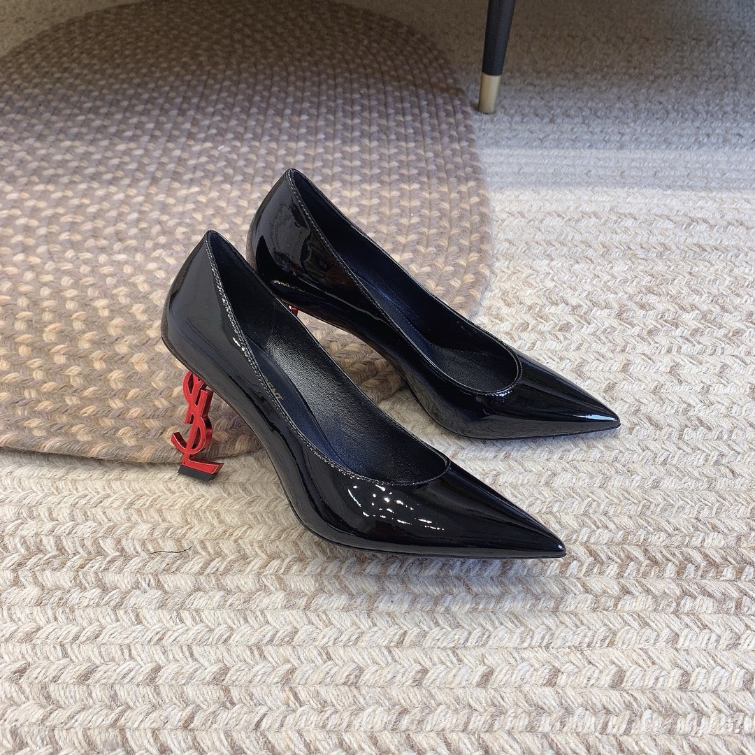 Bagsaaa Y51 Opyum Slingback Pumps Black Patent Leather Red Heel 02