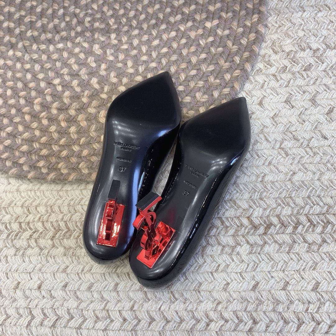 Bagsaaa Y51 Opyum Slingback Pumps Black Patent Leather Red Heel 02