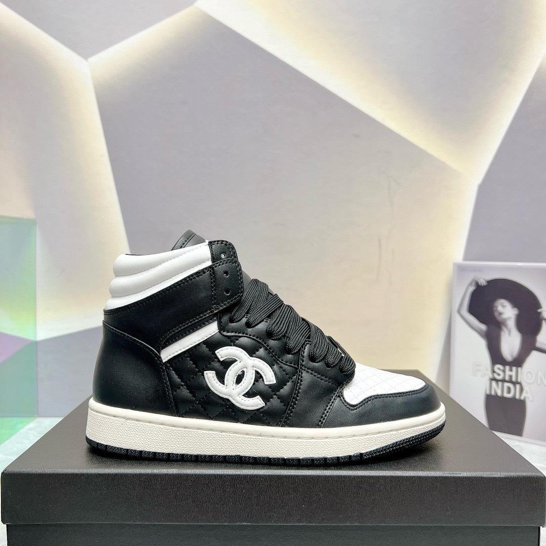 Bagsaaa Ch**el High Top Sneakers Lambskin Leather Black