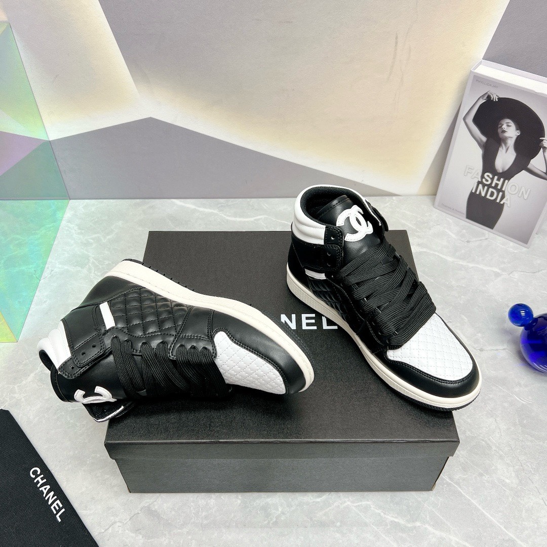 Bagsaaa Ch**el High Top Sneakers Lambskin Leather Black