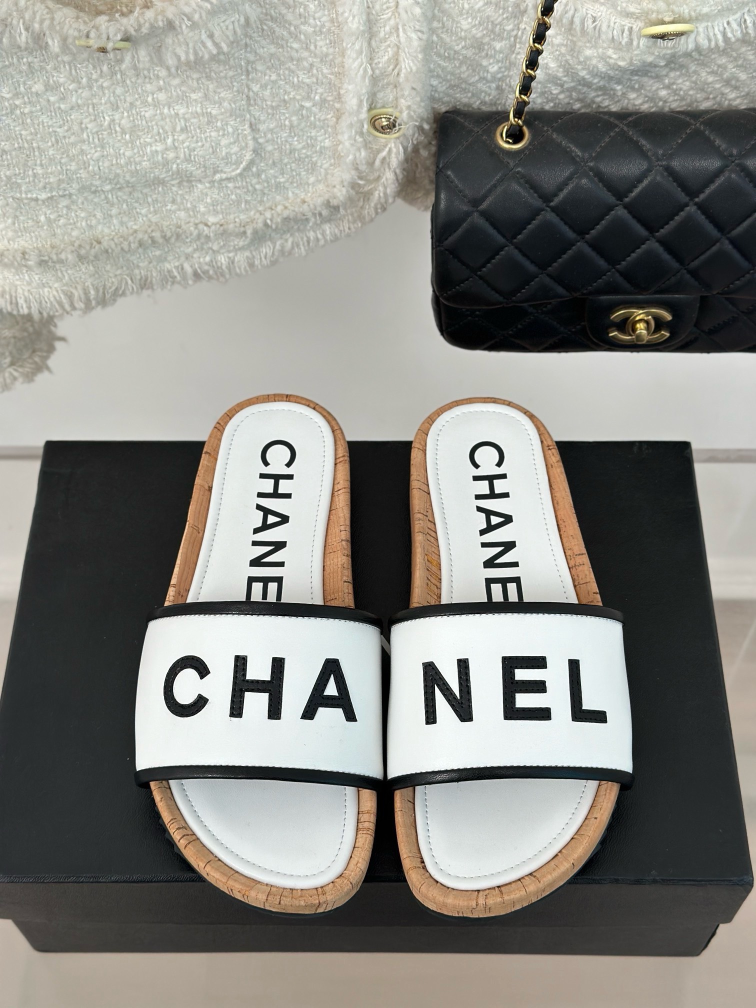 Bagsaaa Ch**el Flat Slides White