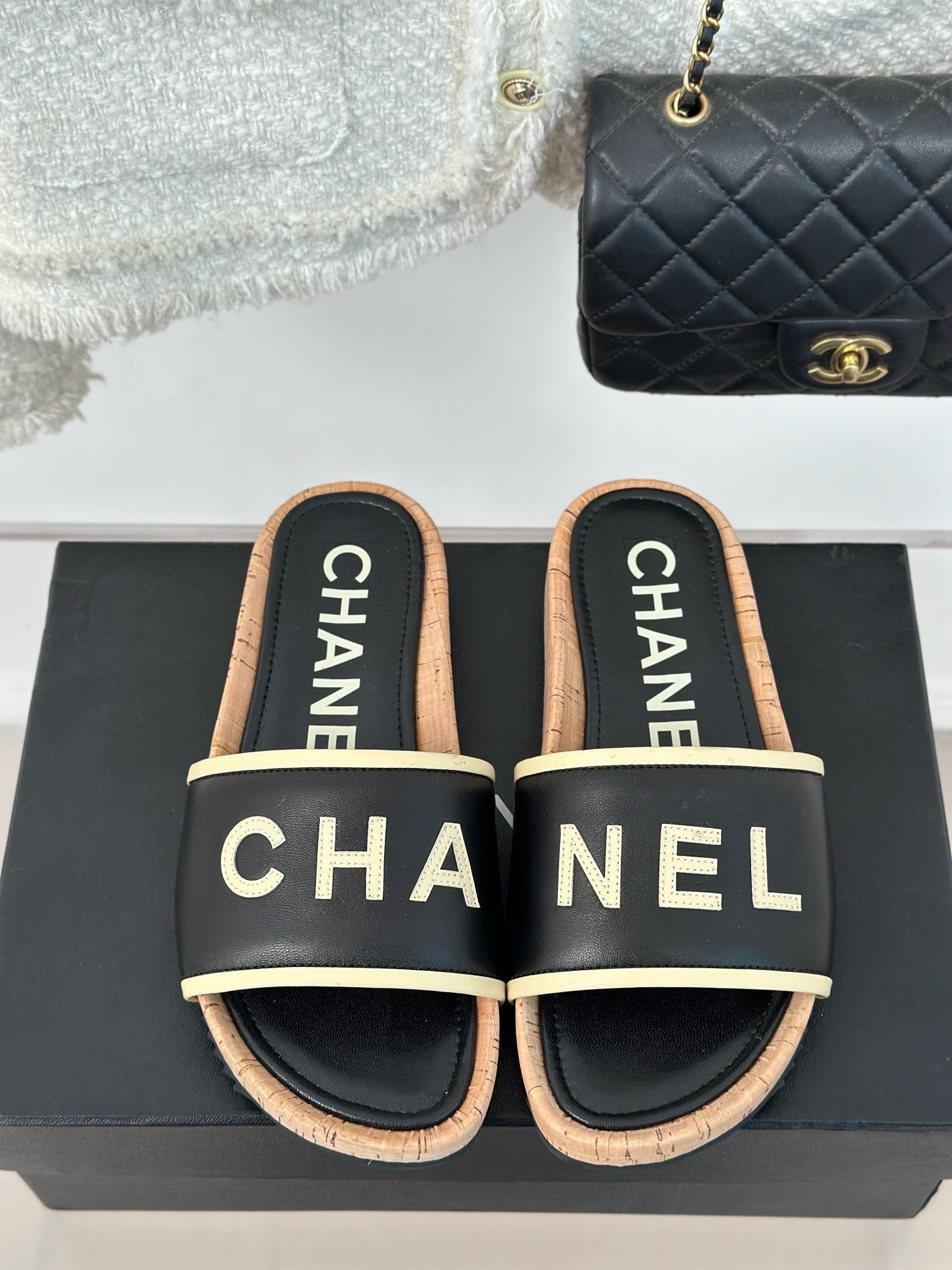 Bagsaaa Ch**el Flat Slides Black