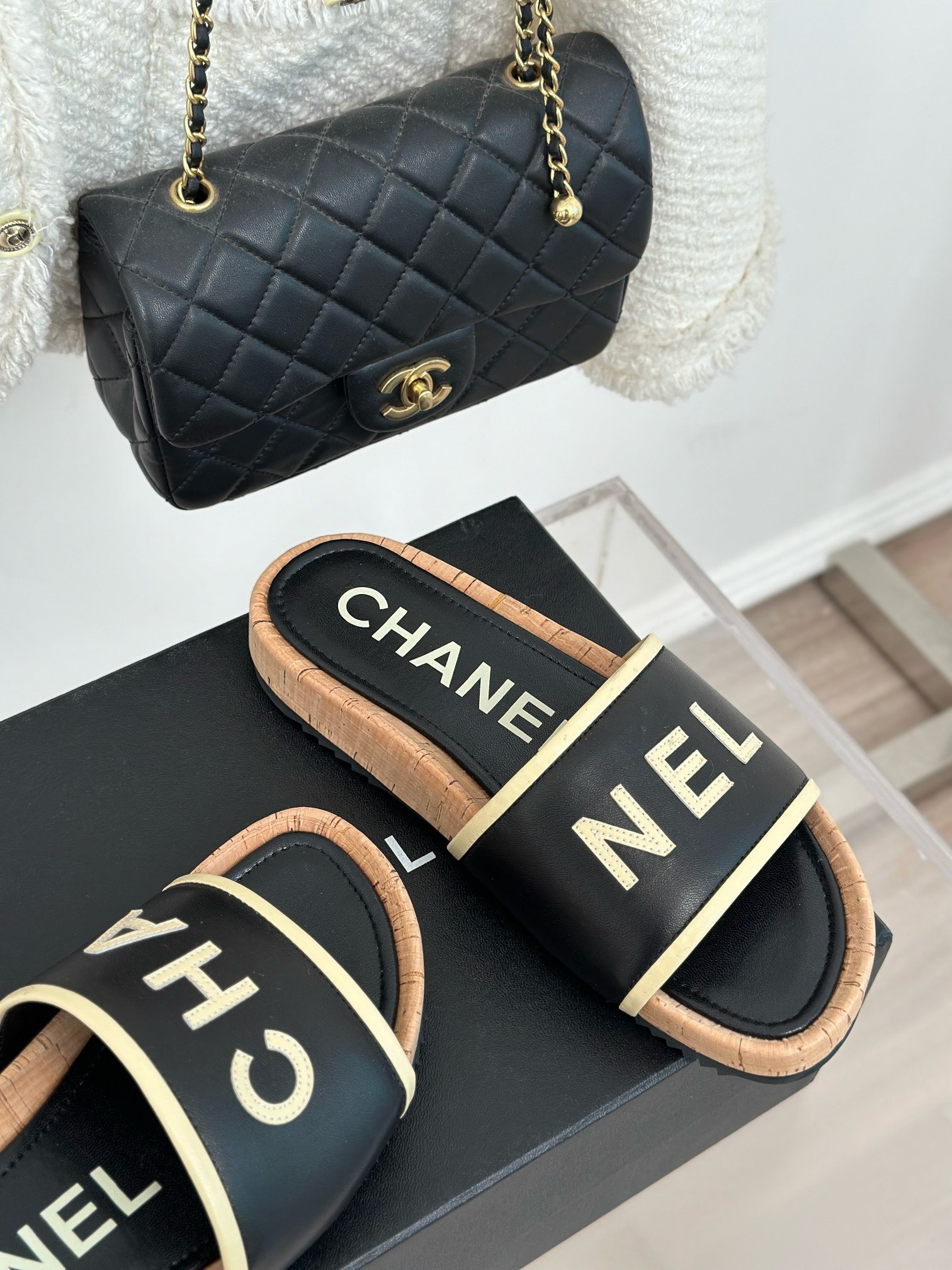 Bagsaaa Ch**el Flat Slides Black