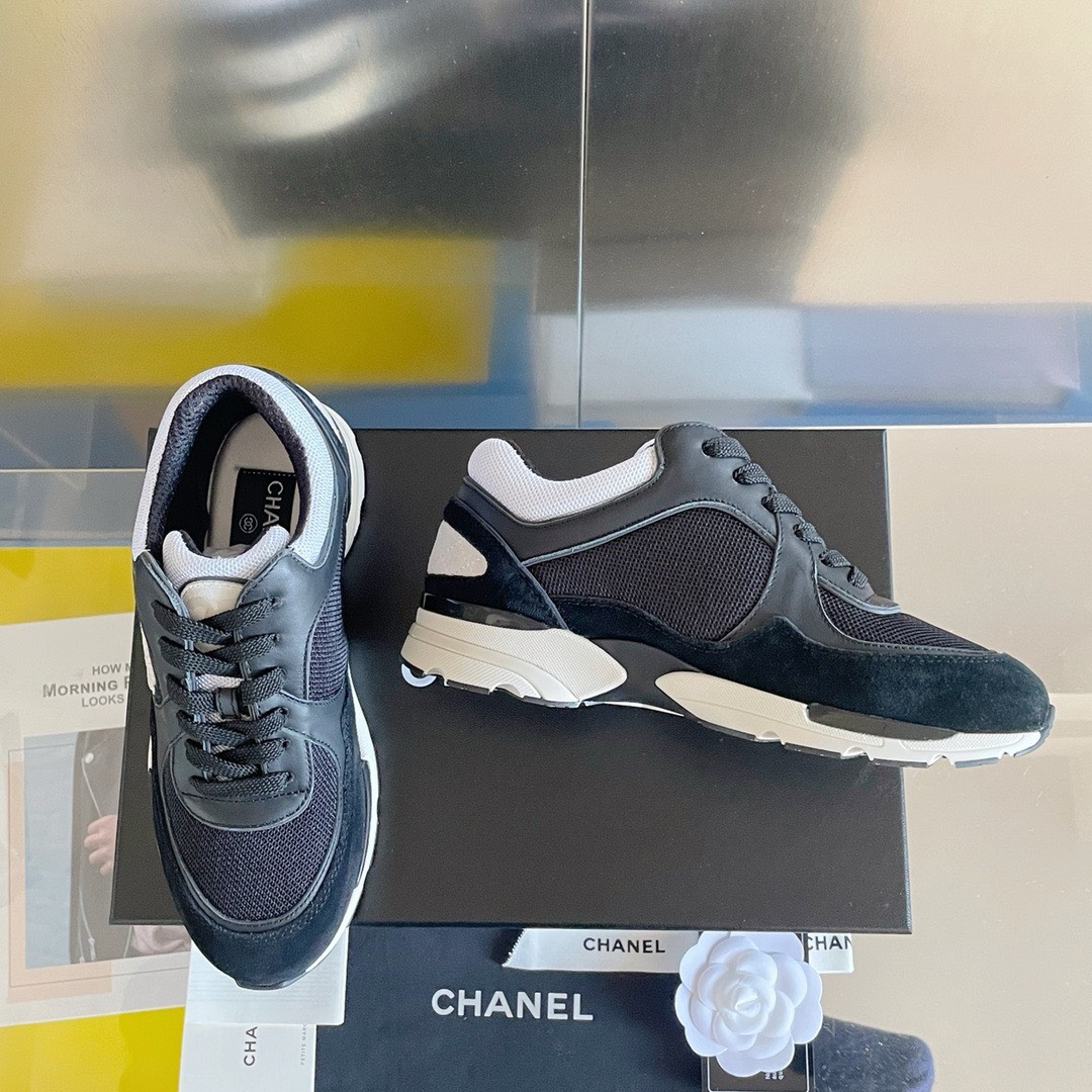 Bagsaa Ch**el BlackMesh Suede Grained Calfskin CC Sneaker