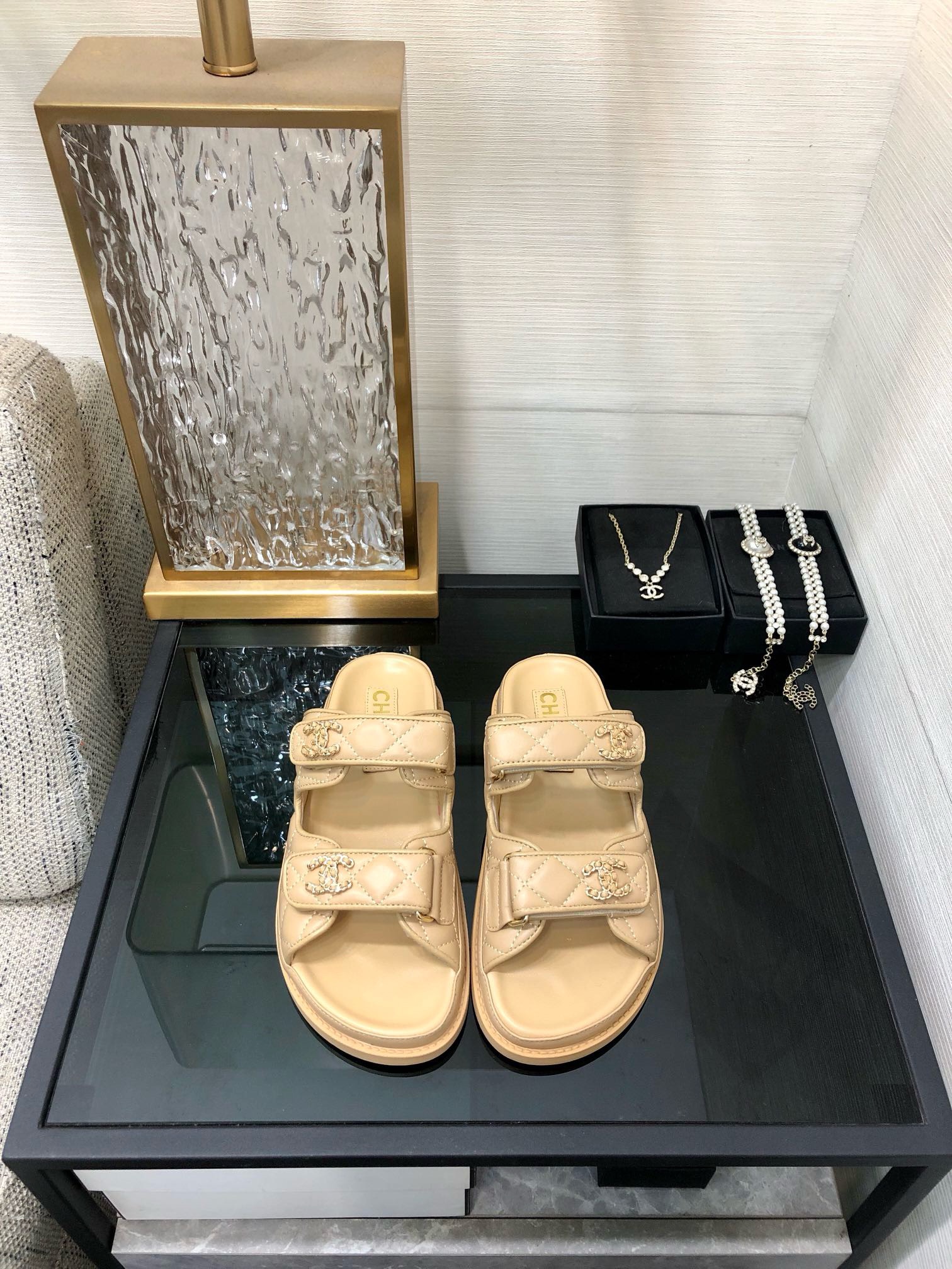 Bagsaaa Ch**el Dad Sandals In Beige