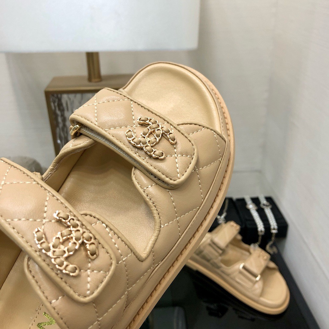 Bagsaaa Ch**el Dad Sandals In Beige