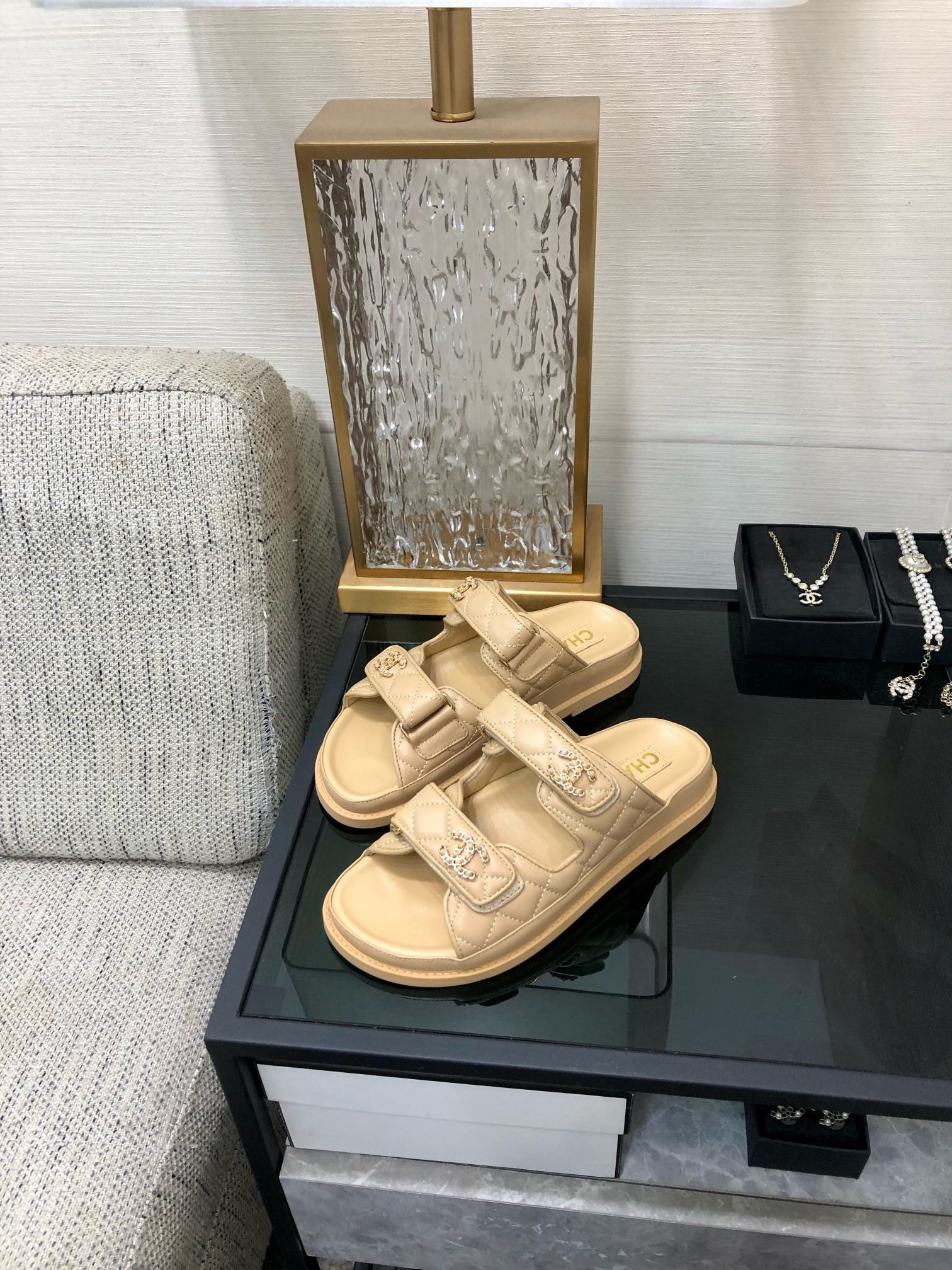 Bagsaaa Ch**el Dad Sandals In Beige