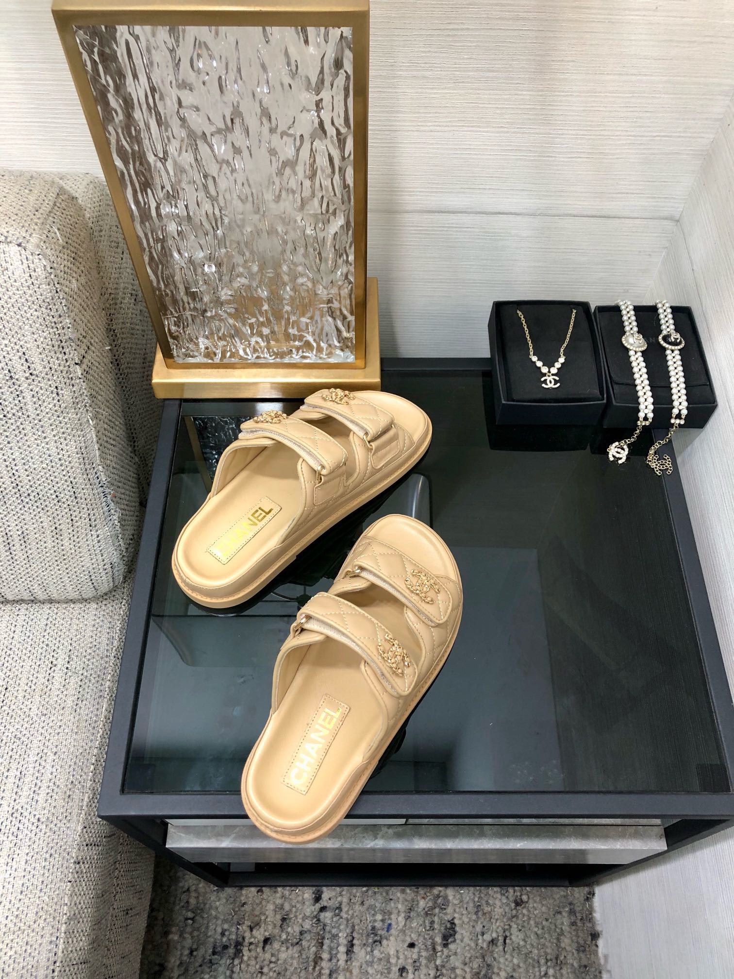 Bagsaaa Ch**el Dad Sandals In Beige