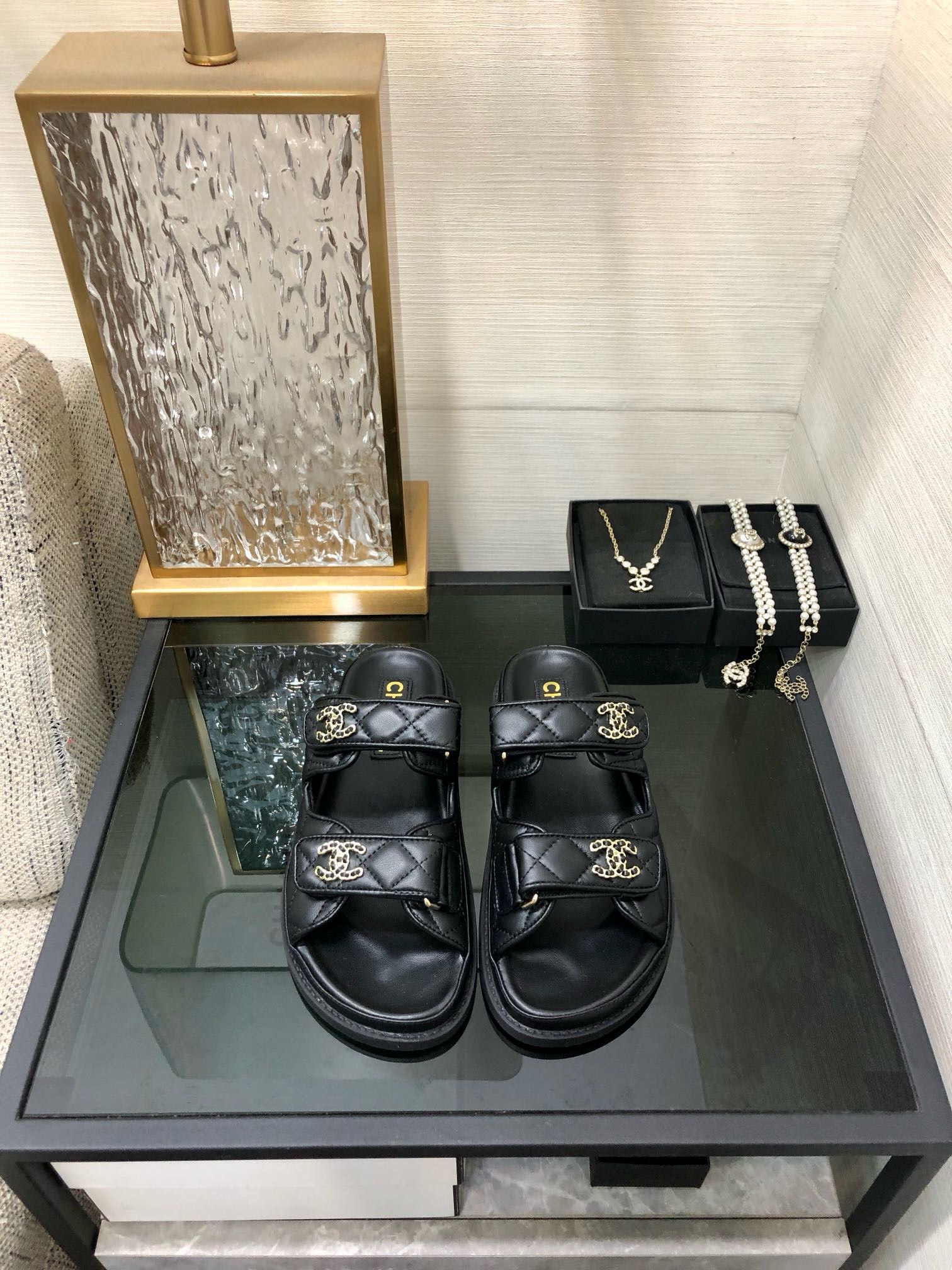 Bagsaaa Ch**el Dad Sandals In Black
