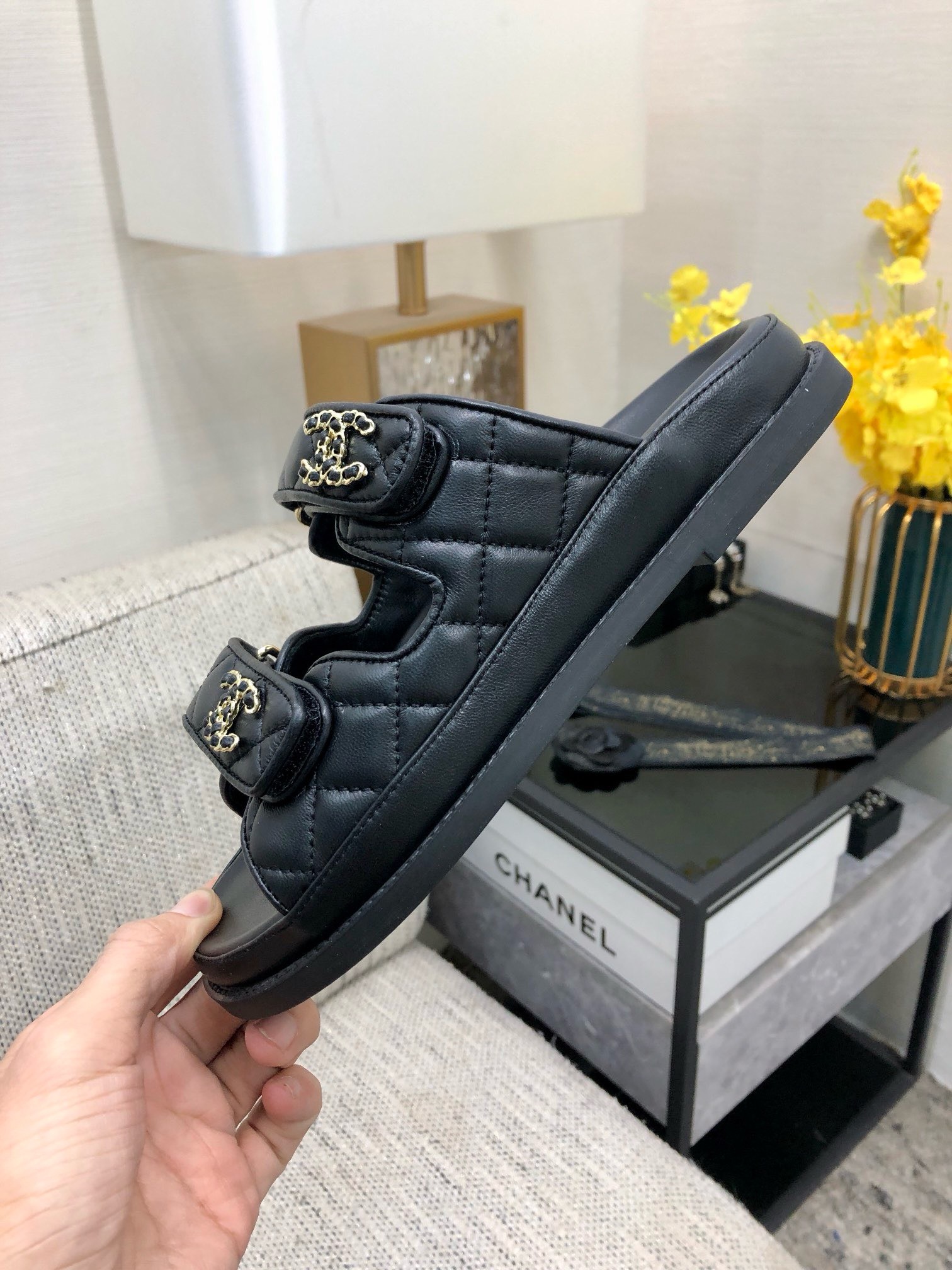 Bagsaaa Ch**el Dad Sandals In Black