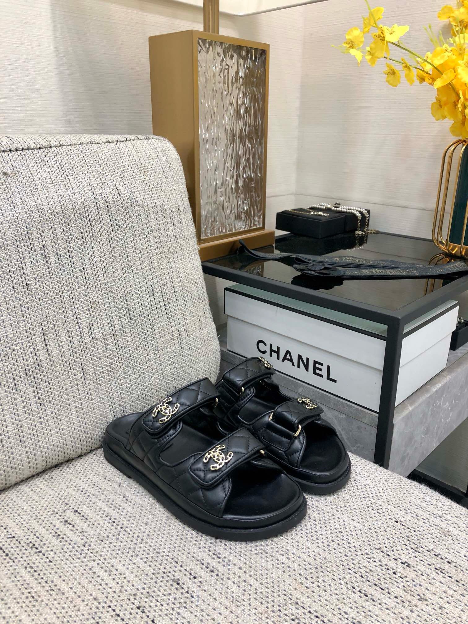 Bagsaaa Ch**el Dad Sandals In Black